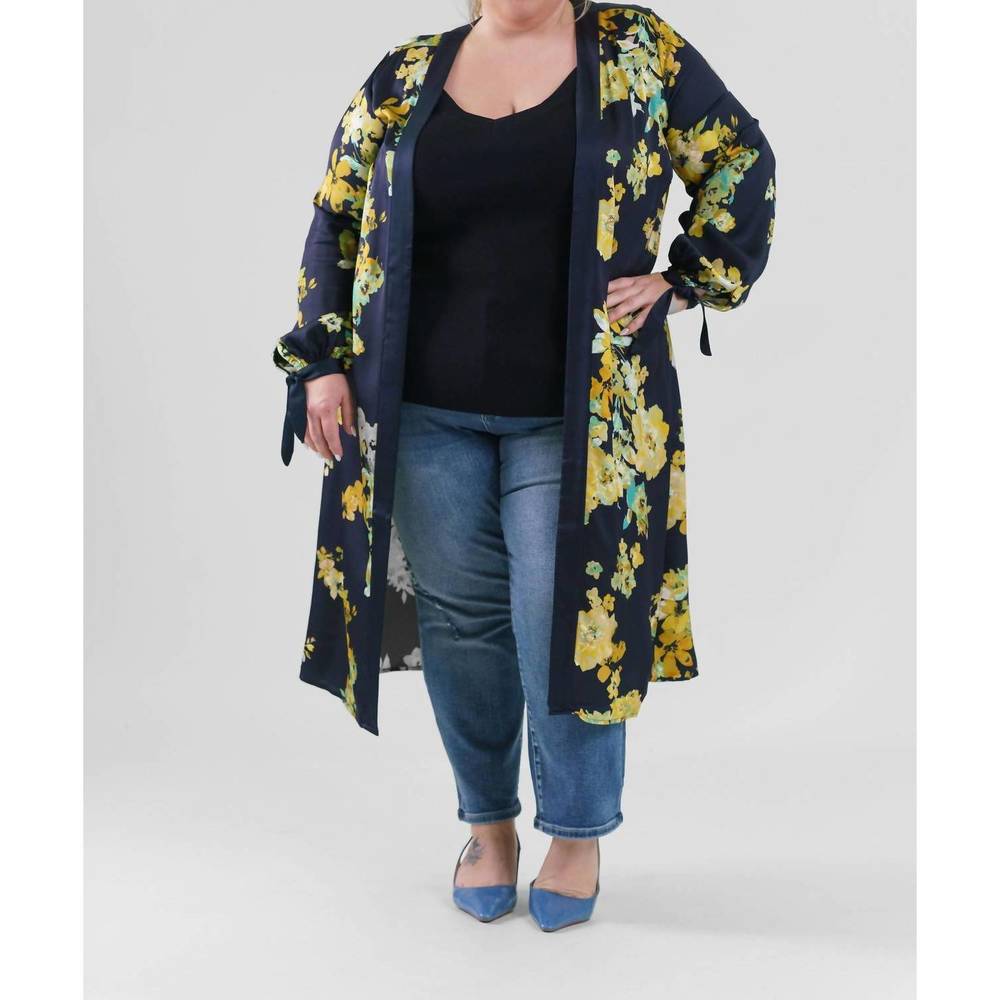 NEW MARÉE POUR TOI printed floral long sleeve duster - plus in navy